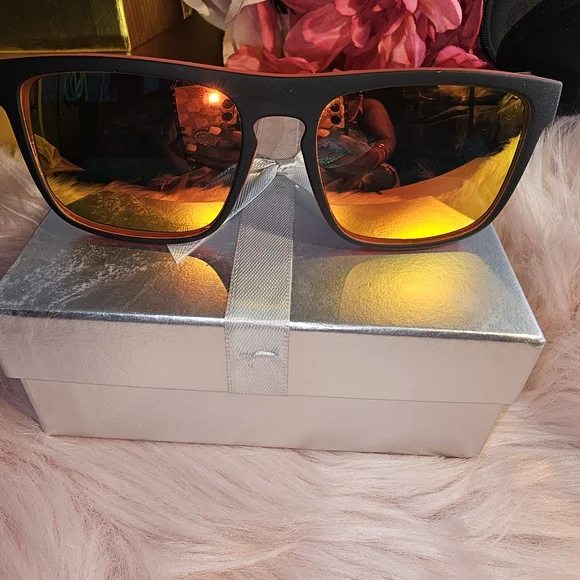 Men's Black Sunglasses with Gold Lenses - Picture 2 of 9